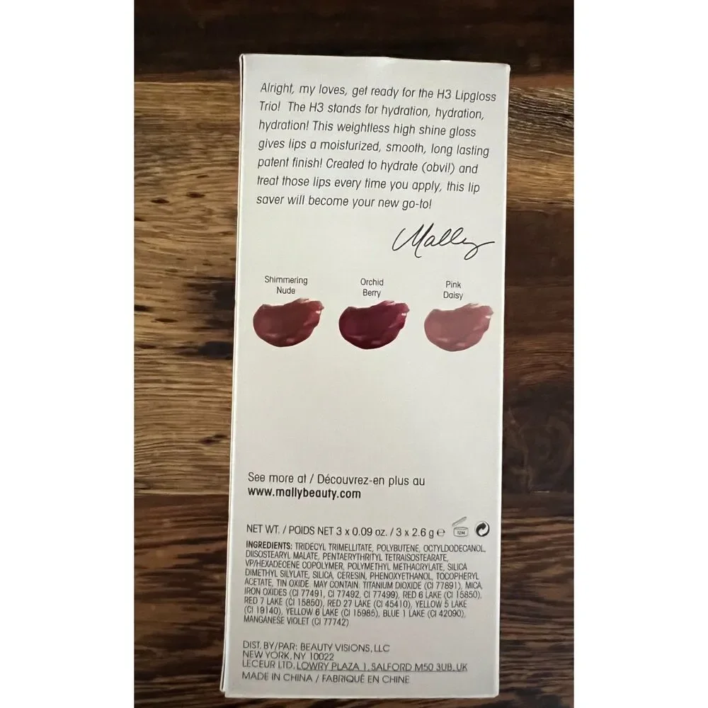 Mally H3/Hydrating Lip Gloss Trio- 3 Piece Set - New